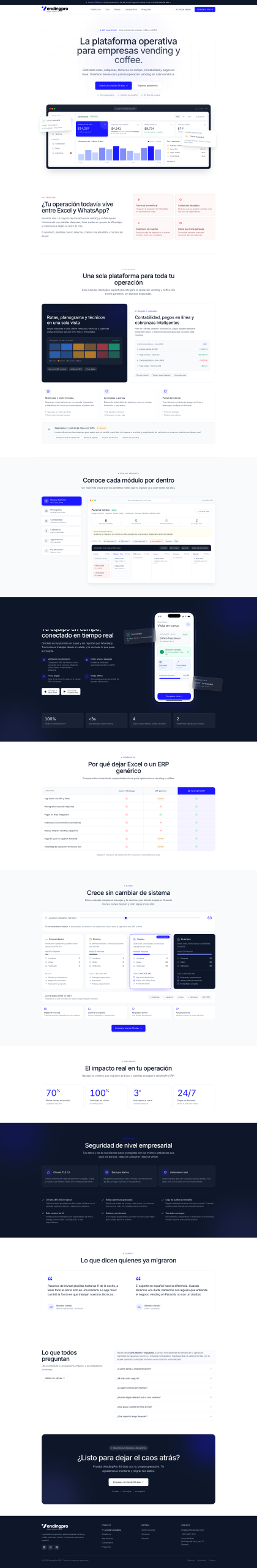 Sitio de producto de VendingPro ERP
